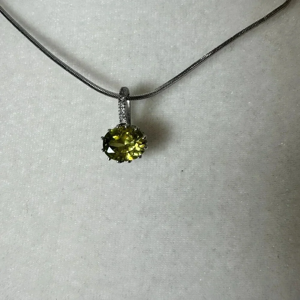 Cubic Zirconia / Faux Citrine Peridot Slide Pendant Serpentine Necklace Choker - Picture 8 of 8